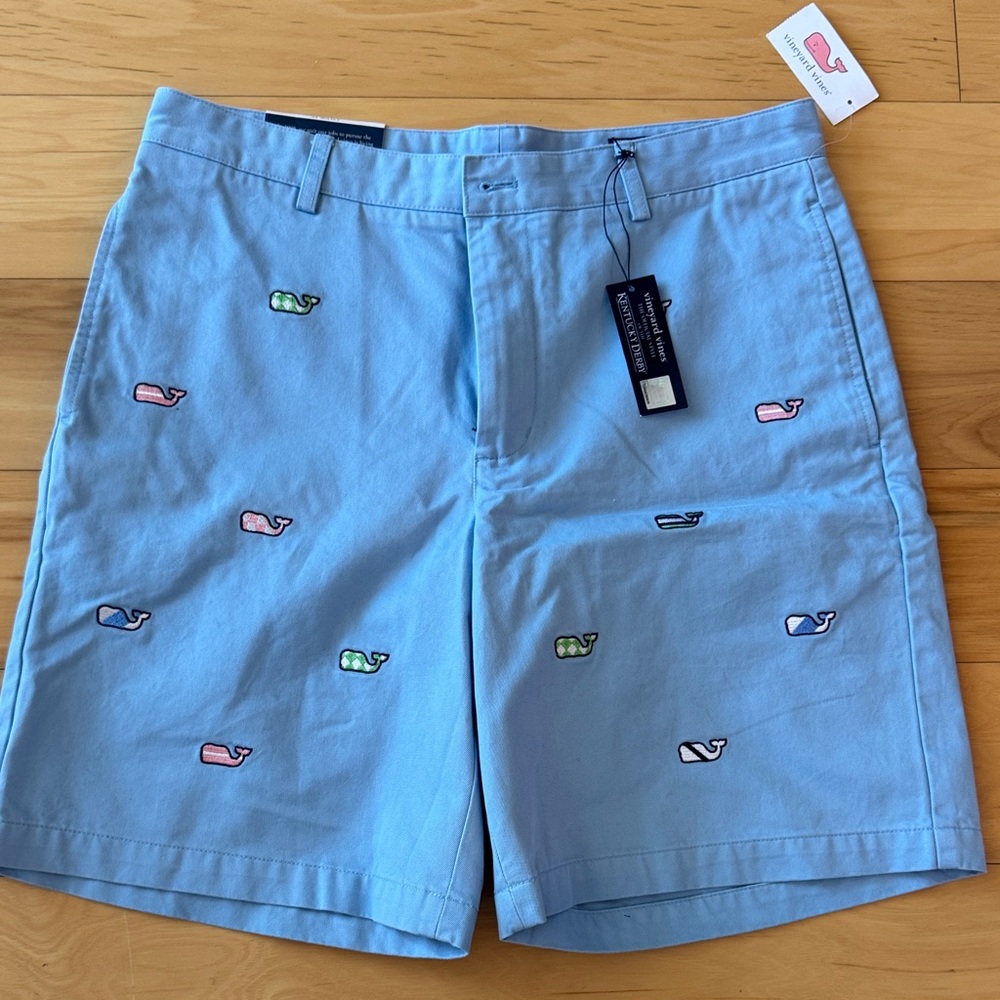 Men’s Vineyard Vines Light Blue Shorts with Whale Embroidery